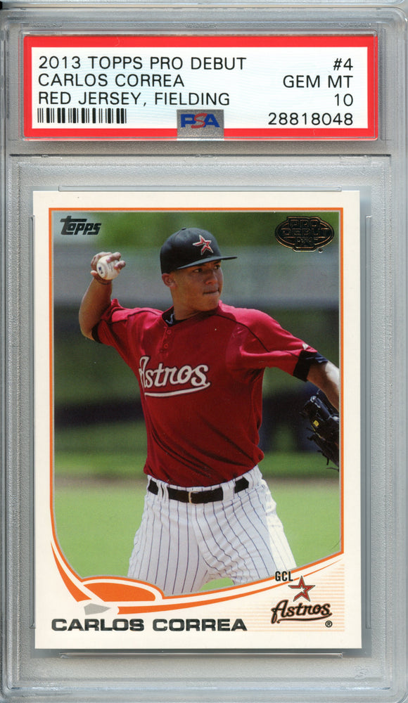 Carlos Correa 2013 Topps Pro Debut Baseball Red Jersey Fielding Prospect Card PSA Gem Mint 10